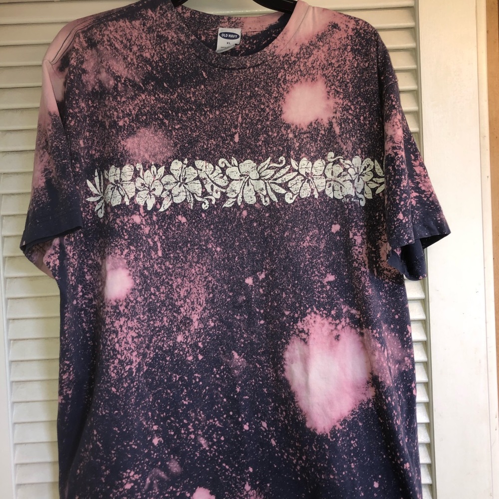 bleach tie dye/acid wash hawaiian t shirt
